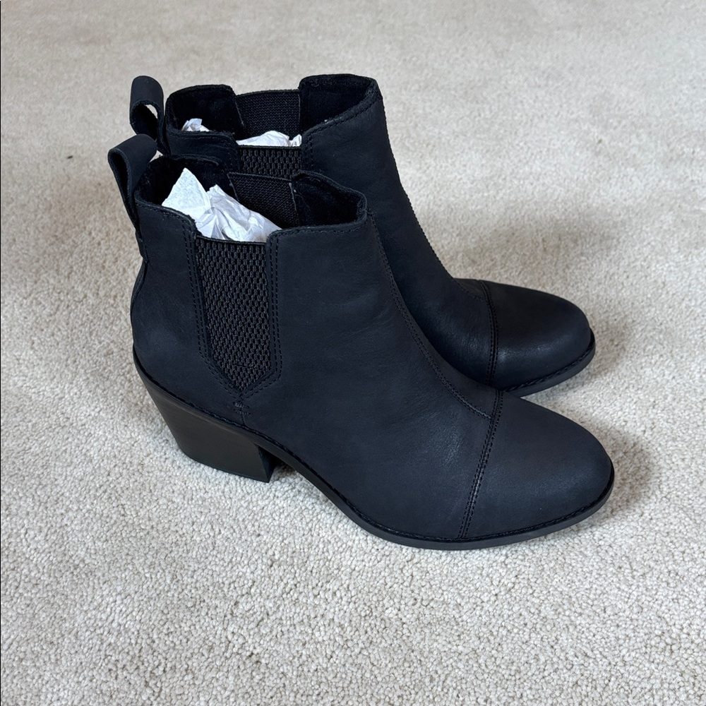 Toms Black Chelsea Ankle Bootie with Block Heel